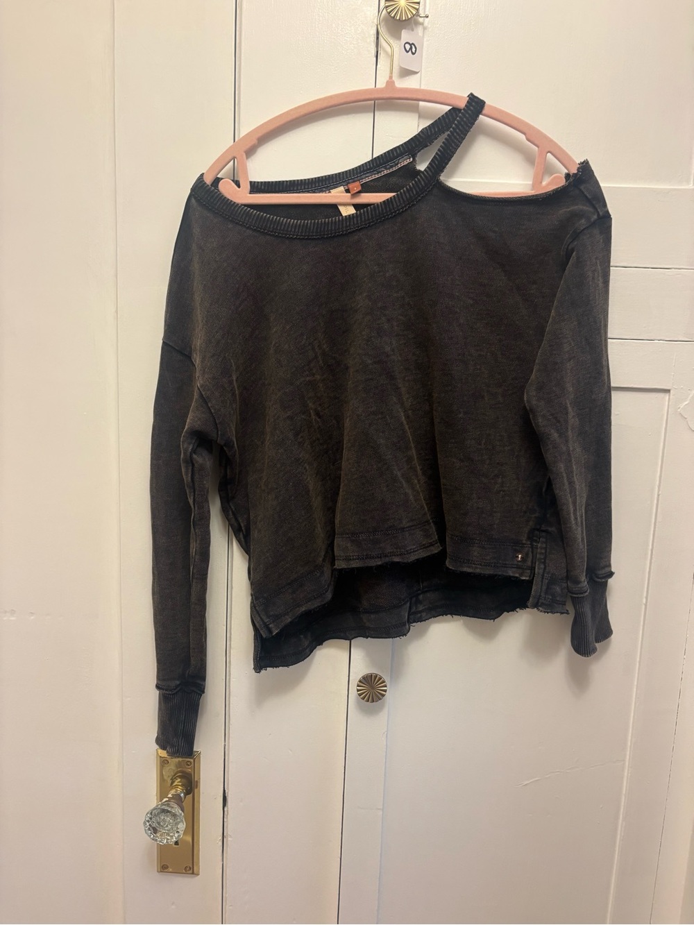 Pilcro Washed Black Off-Shoulder Cropped Sweatshirt